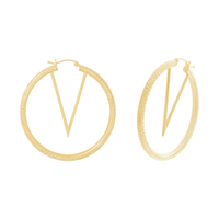V Shape center 55mm Hoop Earrings in 9kt Bonded Gold Silver Filled Earrings Bevilles 