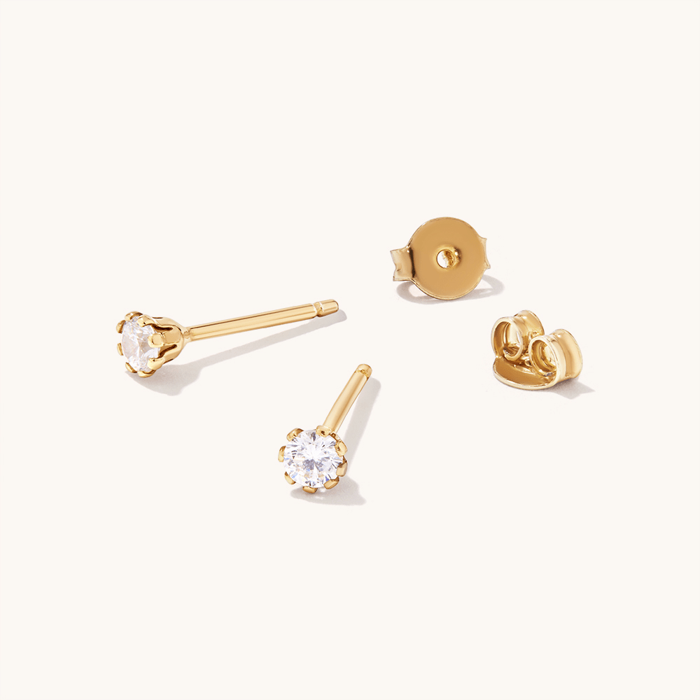 3mm Round Cubic Zirconia Stud Earrings in Bonded Bonded Gold Silver Filled Earrings Bevilles 