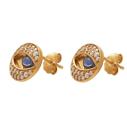 Cubic Zirconia and Enamel Evil Eye Stud Earrings in 9kt Bonded Gold Silver Filled Earrings Bevilles 