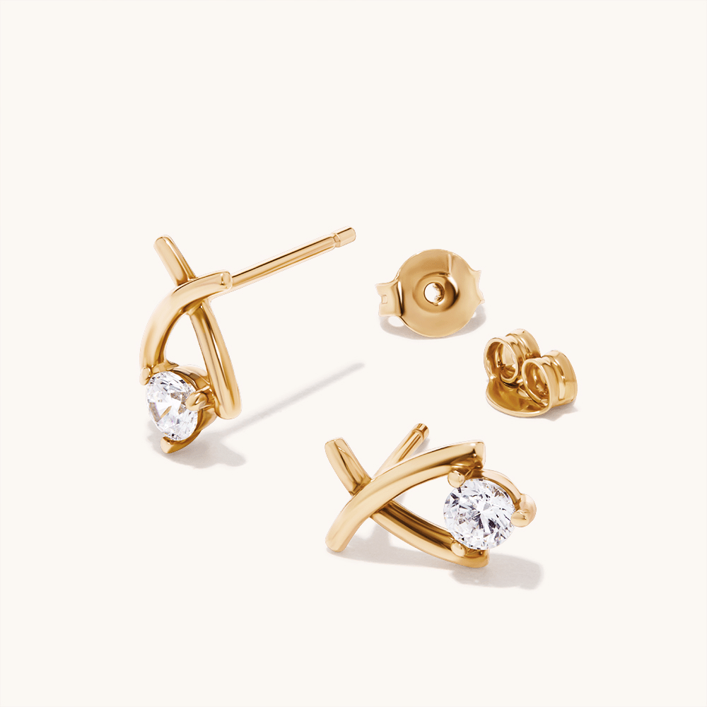 Cubic Zirconia XO Stud Earrings in 9kt Bonded Gold Silver Filled Earrings Bevilles 