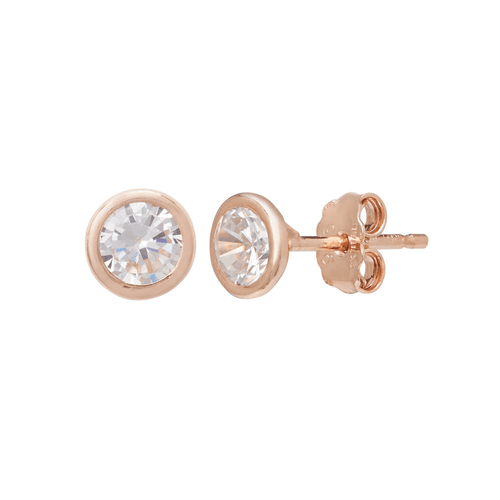 5mm Bezel Set Cubic Zirconia Stud Earrings in 9kt Bonded Gold Silver Filled Earrings Bevilles 
