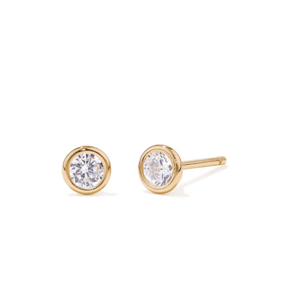 4mm Bezel Set Cubic Zirconia Stud Earrings in 9kt Bonded Gold Silver Filled Earrings Bevilles 
