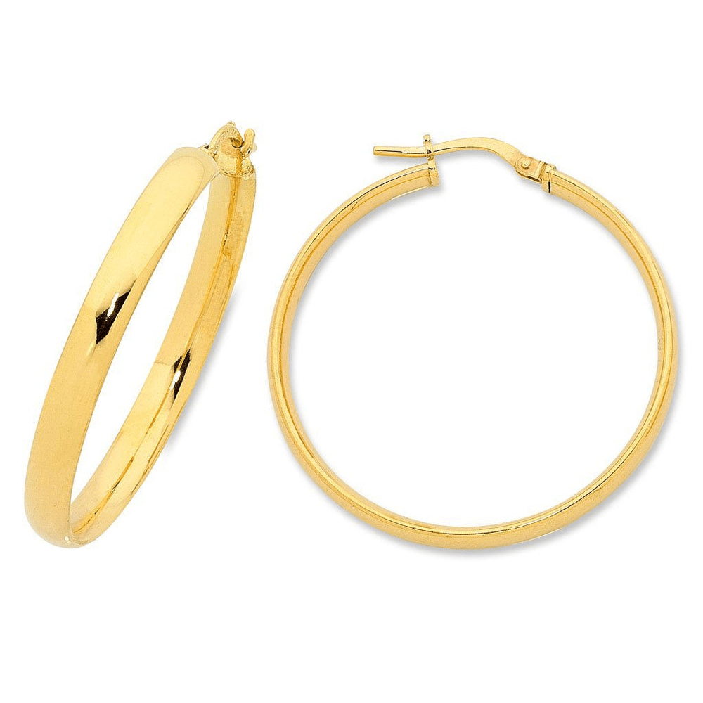 30mm Half Round Hoop Earrings in 9kt Bonded Gold Silver Filled Earrings Bevilles 