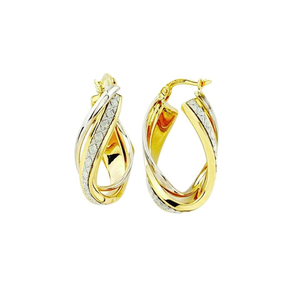 Glitter Twisted Hoop Earrings in 9kt Bonded Gold Silver Filled Earrings Bevilles 