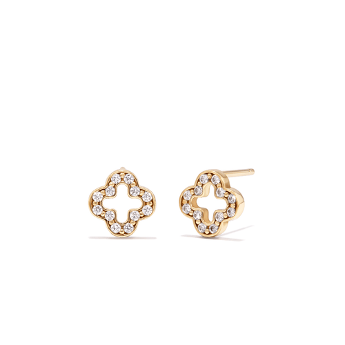 Cubic Zirconia Clover Stud Earrings in 9kt Bonded Gold Silver Filled Earrings Bevilles 