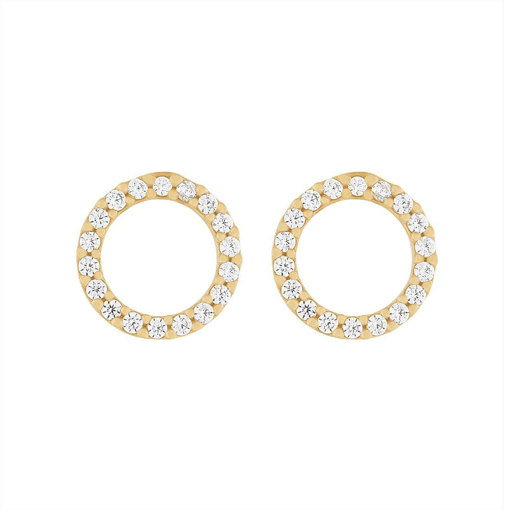 Cubic Zirconia Circle Studs in 9kt Bonded Gold Silver Filled Earrings Bevilles 