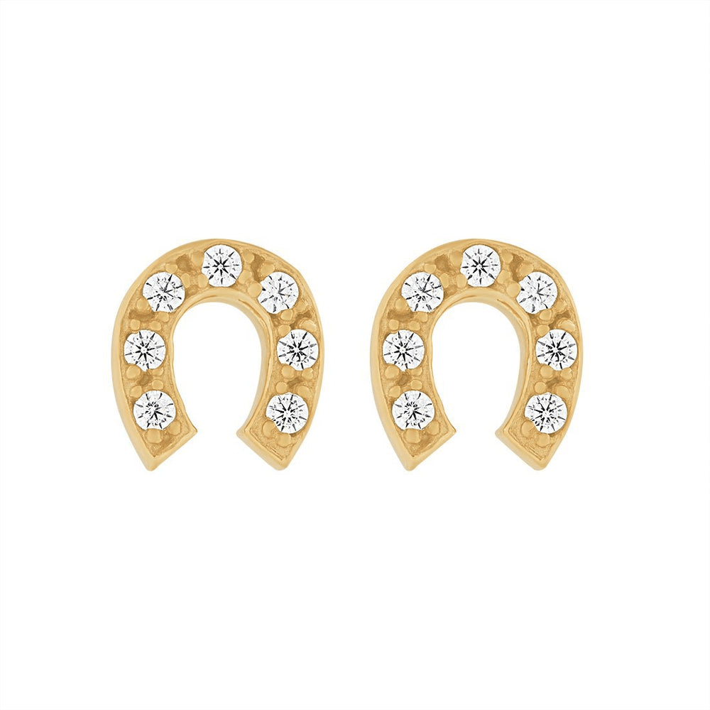 Cubic Zirconia Horse Shoe Stud Earrings in 9kt Bonded Gold Silver Filled Earrings Bevilles 