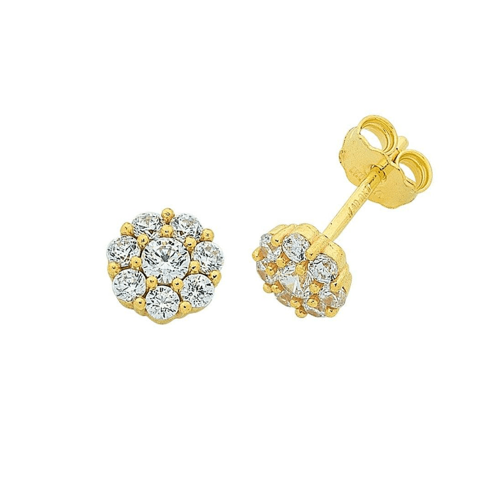 6mm Cubic Zirconia Flower Stud Earrings in 9kt Bonded Gold Silver Filled Earrings Bevilles 