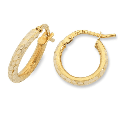 10mm Diamond Cut Hoop Earrings in 9kt Yellow and White Bonded Gold Earrings Bevilles 
