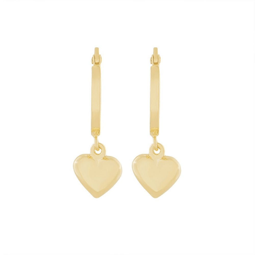 Heart Charm Hoop Earrings in 9kt Bonded Gold Silver Filled Earrings Bevilles 