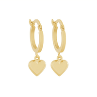 Heart Charm Hoop Earrings in 9kt Bonded Gold Silver Filled Earrings Bevilles 