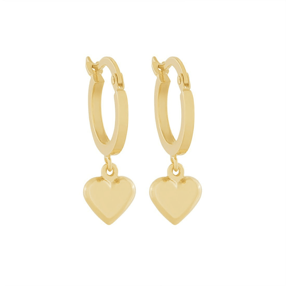 Heart Charm Hoop Earrings in 9kt Bonded Gold Silver Filled Earrings Bevilles 