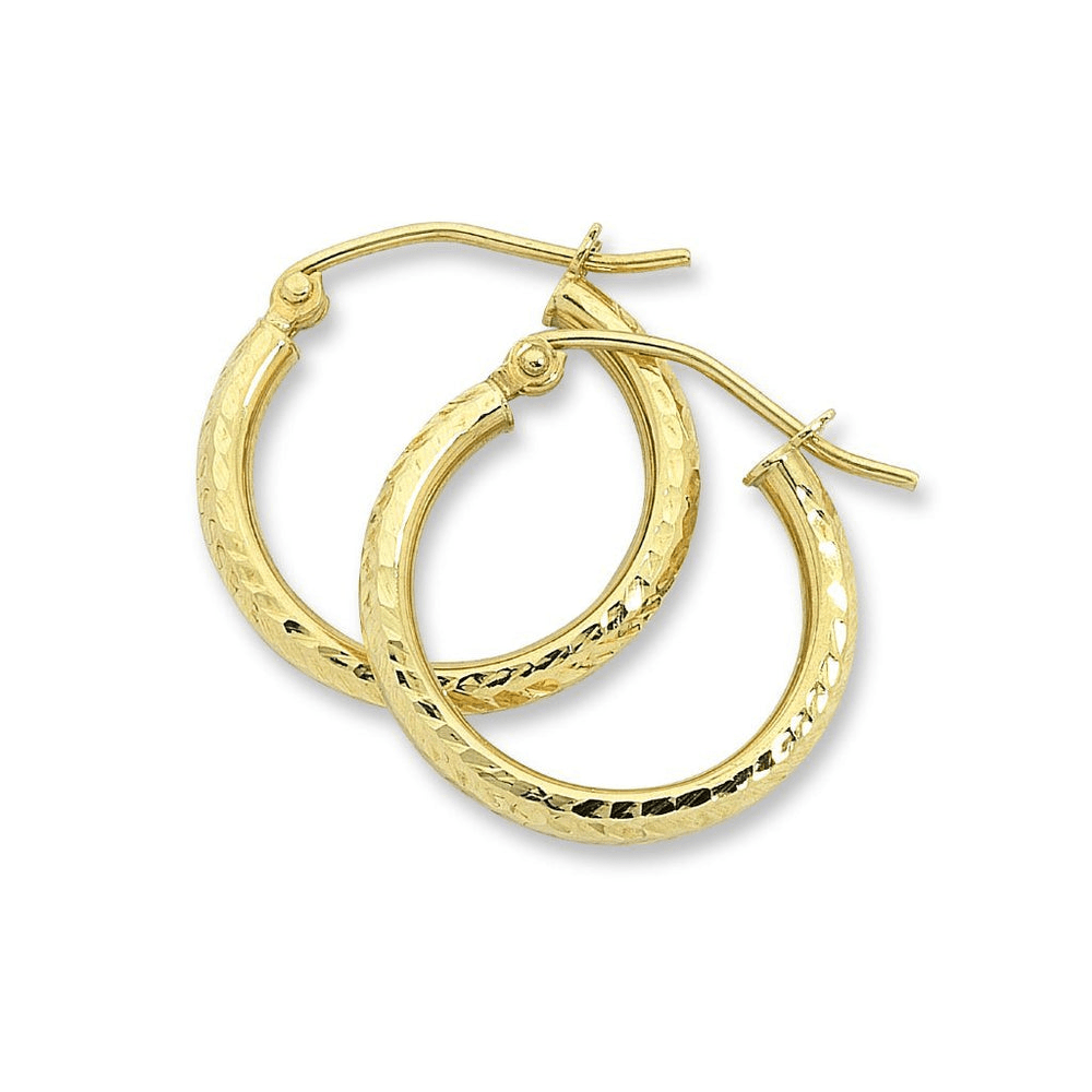 17mm Diamond Cut Hoop Earrings in 9kt Bonded Gold Silver Filled Earrings Bevilles 