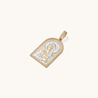 Arched Madonna Pendant in 9kt Yellow and White Gold Pendants Bevilles 