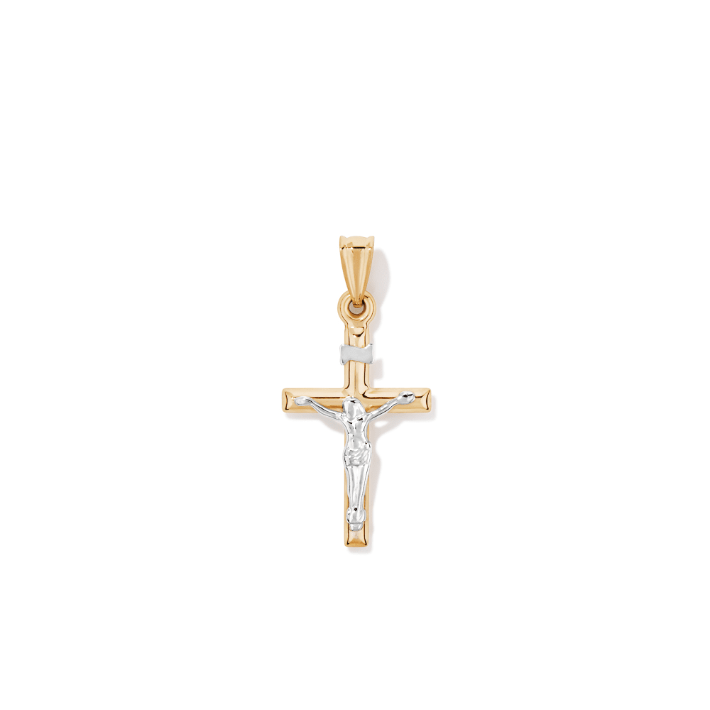 Crucifix Cross Pendant in 9kt White and Yellow Gold Pendants Bevilles 