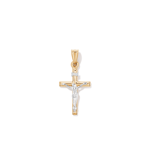 Crucifix Cross Pendant in 9kt White and Yellow Gold Pendants Bevilles 