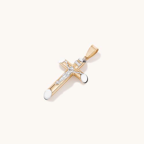 Crucifix Pendant in 9kt White and Yellow Gold Pendants Bevilles 