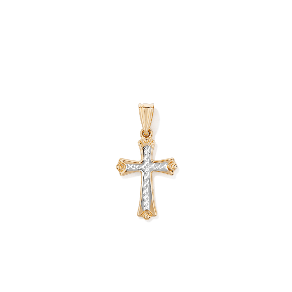 Diamond Cut Inlay Cross Pendant in 9kt White and Yellow Gold Pendants Bevilles 
