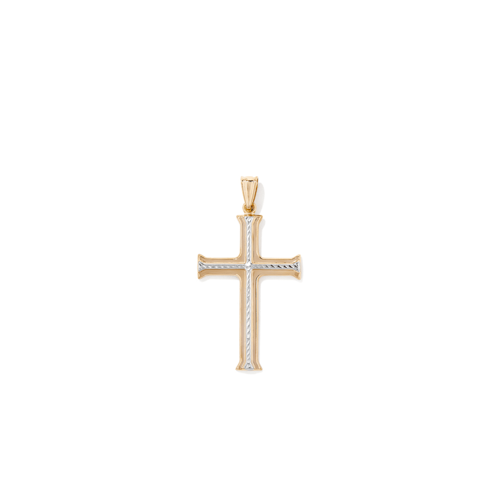 Angled Cross Pendant in 9kt Yellow and White Gold Pendants Bevilles 
