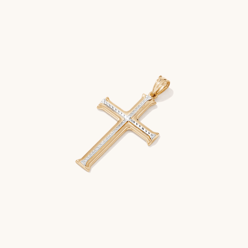 Angled Cross Pendant in 9kt Yellow and White Gold Pendants Bevilles 