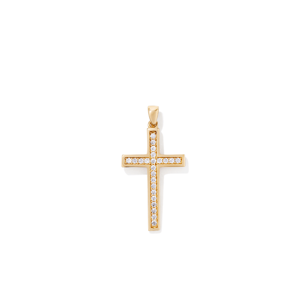 Channel Set Cubic Zirconia Cross Pendant in 9kt Yellow Gold Pendants Bevilles 