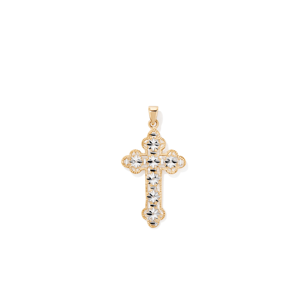 Ornate Cross Pendant in 9kt White and Yellow Gold Pendants Bevilles 