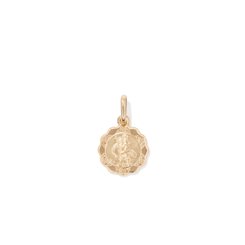 Scalloped Ornate Saint Christopher Pendant in 9kt Yellow Gold Pendants Bevilles 