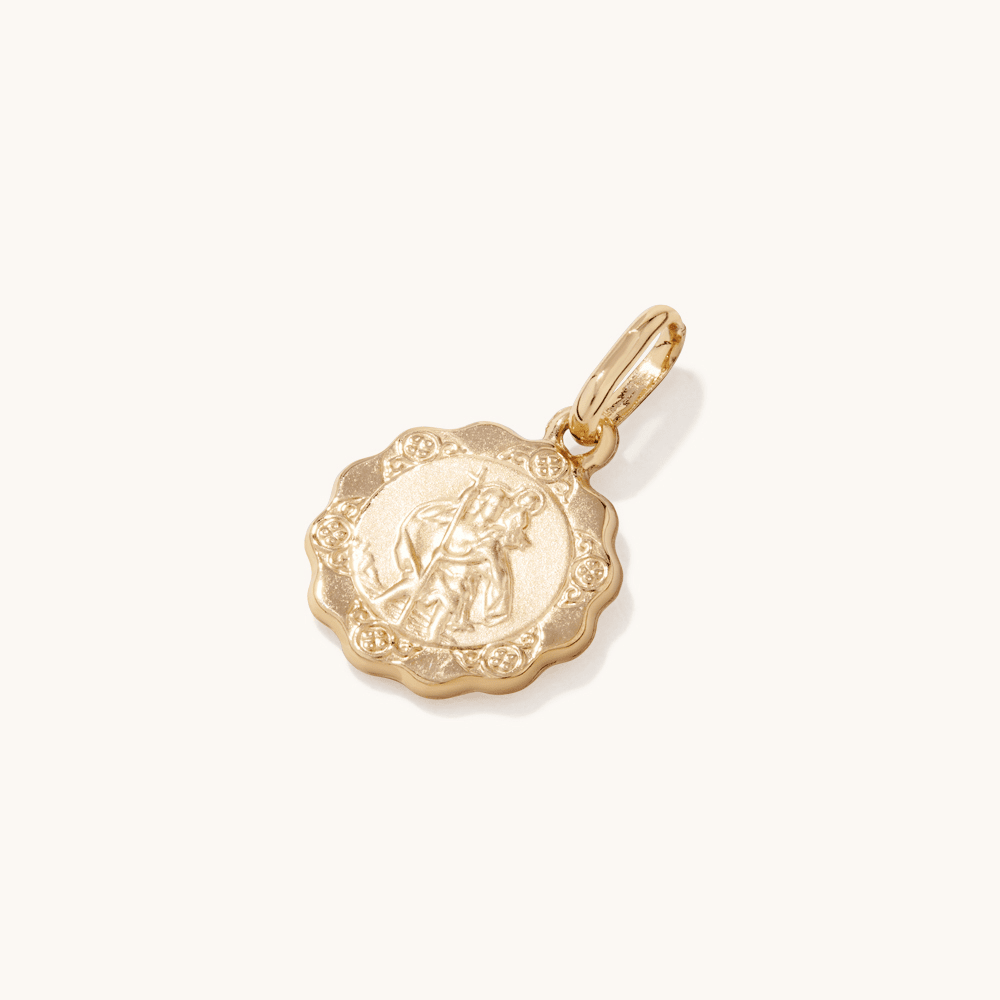 Scalloped Ornate Saint Christopher Pendant in 9kt Yellow Gold Pendants Bevilles 