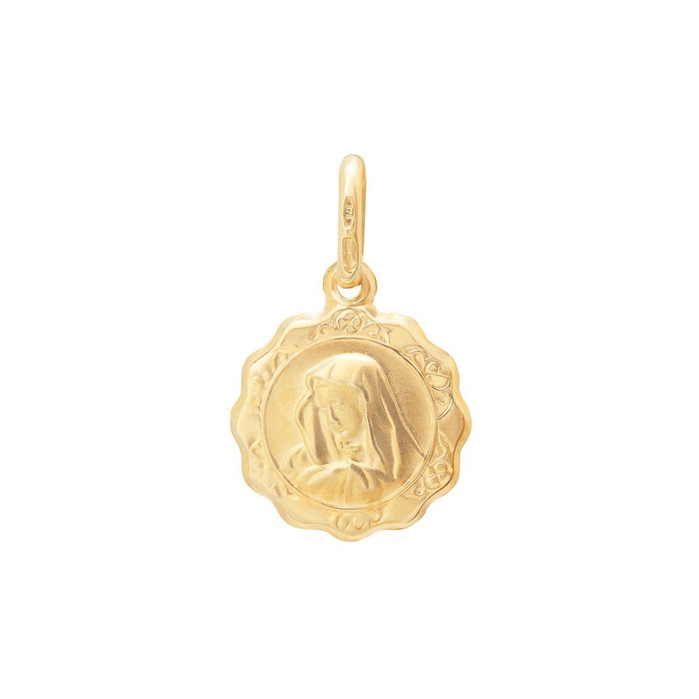 Scalloped Ornate Madonna Pendant in 9kt Yellow Gold Pendants Bevilles 