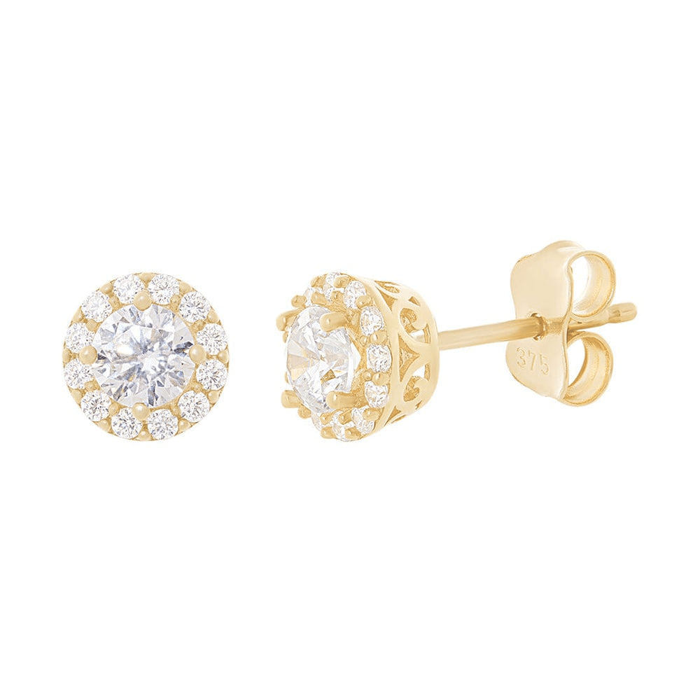 Cubic Zirconia Halo Stud Earrings in 9kt Yellow Gold Earrings Bevilles 