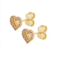 Cubic Zirconia and Diamond Cut Heart Stud Earrings in 9kt Yellow Gold Earrings Bevilles 