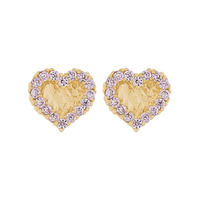 Cubic Zirconia and Diamond Cut Heart Stud Earrings in 9kt Yellow Gold Earrings Bevilles 