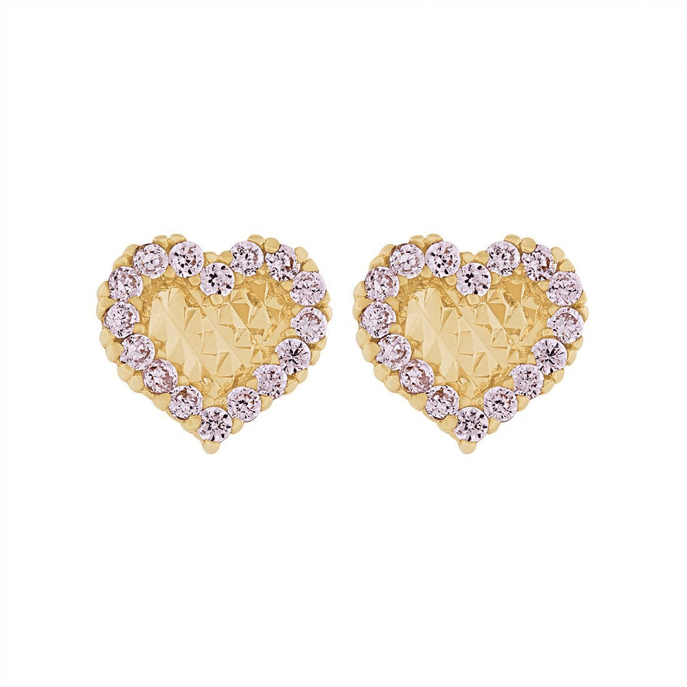 Cubic Zirconia and Diamond Cut Heart Stud Earrings in 9kt Yellow Gold Earrings Bevilles 