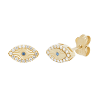 9kt Yellow Gold Evil Eye Stud Earrings with Cubic Zirconia Earrings Bevilles 