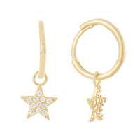 9kt Yellow Gold Pave Flower Charms Hoop Earrings with Cubic Zirconia Earrings Bevilles 