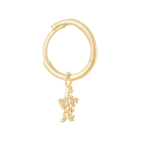 9kt Yellow Gold Pave Flower Charms Hoop Earrings with Cubic Zirconia Earrings Bevilles 