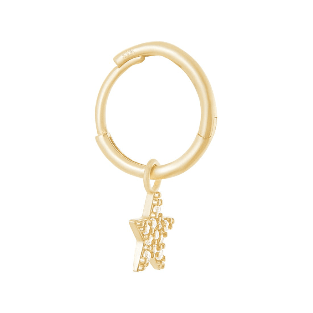 9kt Yellow Gold Pave Flower Charms Hoop Earrings with Cubic Zirconia Earrings Bevilles 
