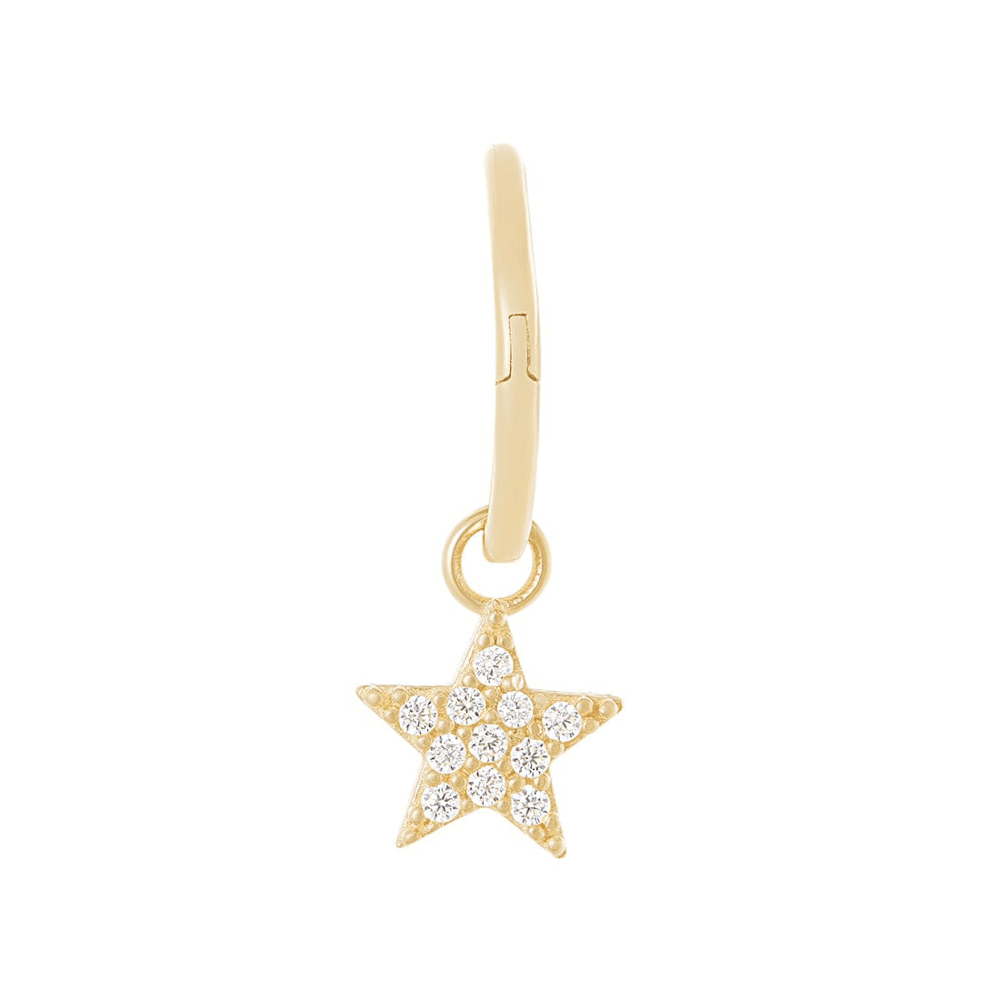 9kt Yellow Gold Pave Flower Charms Hoop Earrings with Cubic Zirconia Earrings Bevilles 