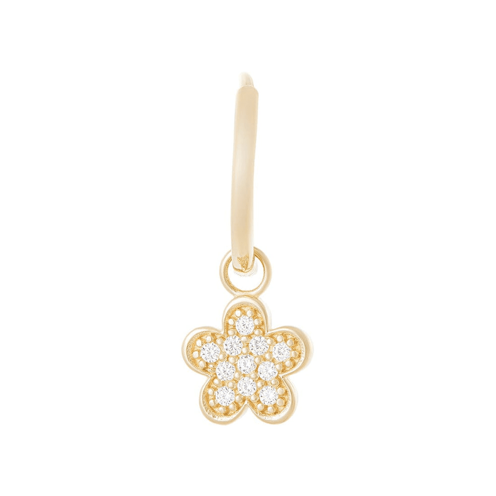Cubic Zirconia Flower Charm Huggie Earrings in 9kt Yellow Gold Earrings Bevilles 