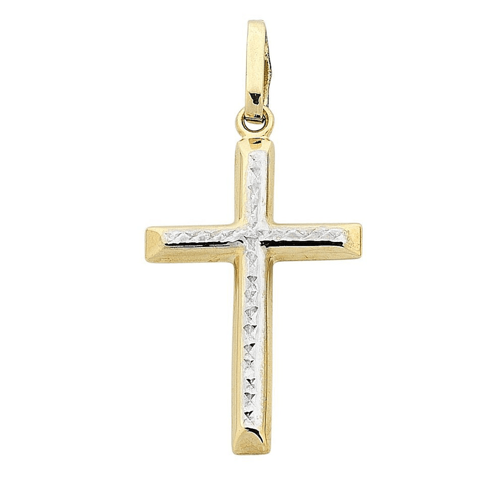 Two-tone Diamond Cut Cross Pendant with 9ct White Gold and 9ct Yellow Gold Bevilles Jewellers 