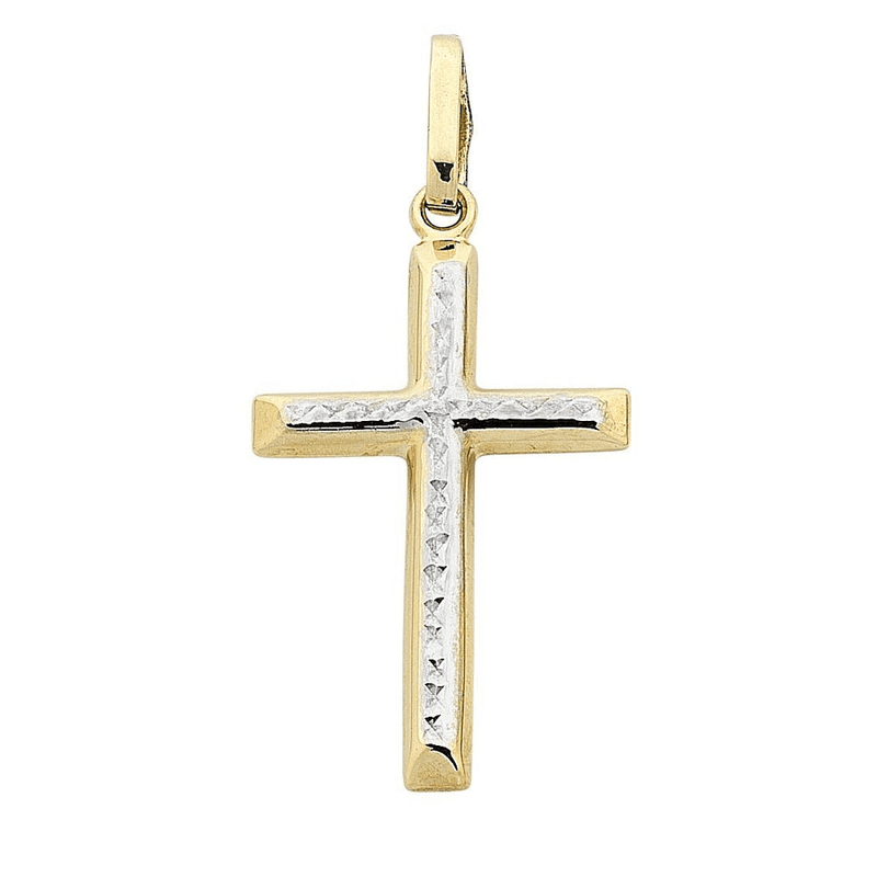 Two-tone Diamond Cut Cross Pendant with 9ct White Gold and 9ct Yellow Gold Bevilles Jewellers 