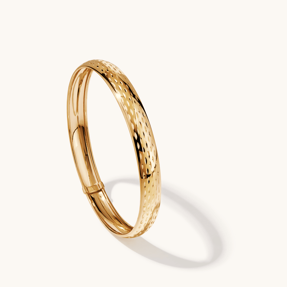 65mm 10mm Width Diamond Cut Bangle in 9kt Yellow Gold Bangles Bevilles 