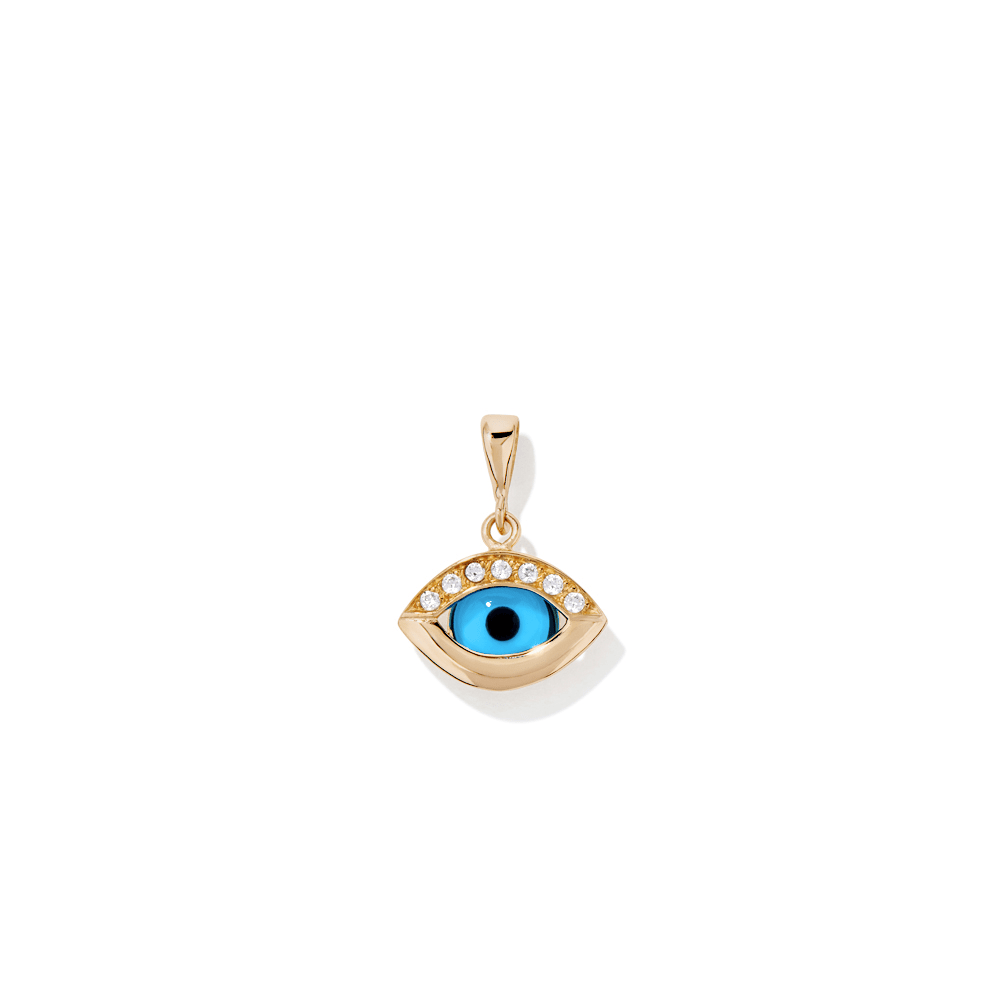 Cubic Zirconia Evil Eye Pendant in 9kt Yellow Gold Pendants Bevilles 