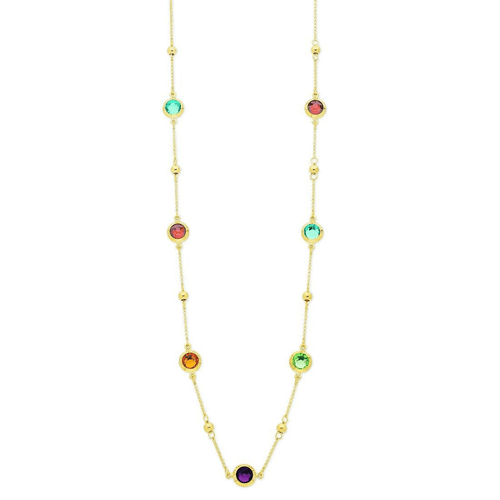9kt Bonded Gold Silver Filled Multi Coloured Crystal Necklace 75cm Pendants Bevilles 