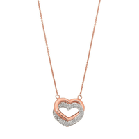 9kt Bonded Gold Silver Filled Twin Hearts Necklace with Crystals 45cm Pendants Bevilles 