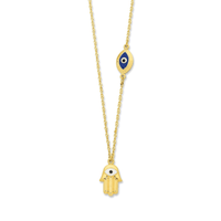 45cm Hamsa Pendant Necklace with Evil Eye Charm in 9kt Bonded Gold Silver Filled Pendants Bevilles 