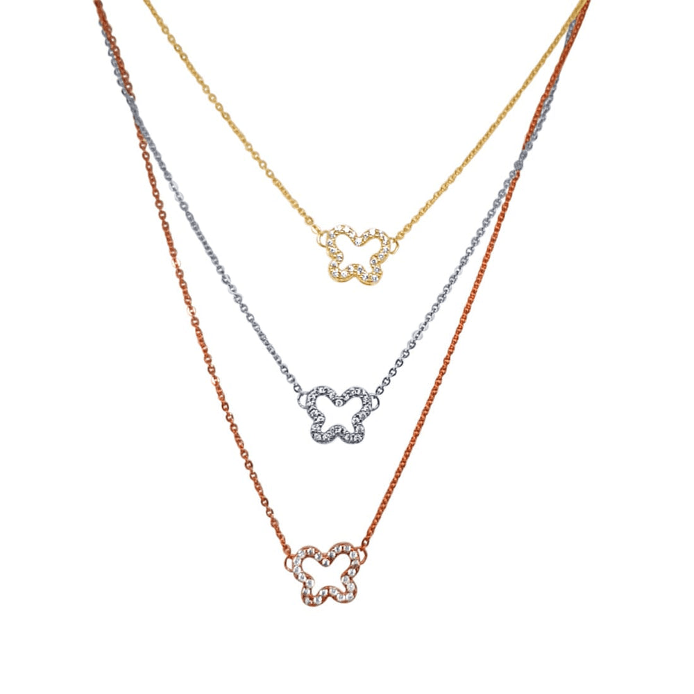 45cm 9kt Bonded Gold Silver Filled Layered Necklace with Cubic Zirconia Pendants Bevilles 