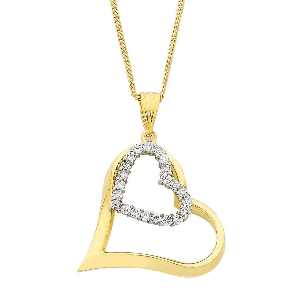 Cubic Zirconia Heart Pendant in 9kt Bonded Gold Silver Filled Pendants Bevilles 