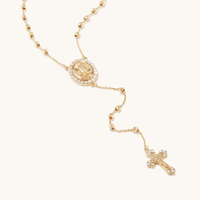 50cm Ornate Cubic Zirconia Rosary Bead Necklace in 9kt Yellow Gold Pendants Bevilles 