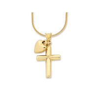 45cm Cross and Heart Pendant Necklace in 9kt Bonded Gold Silver Filled Pendants Bevilles 